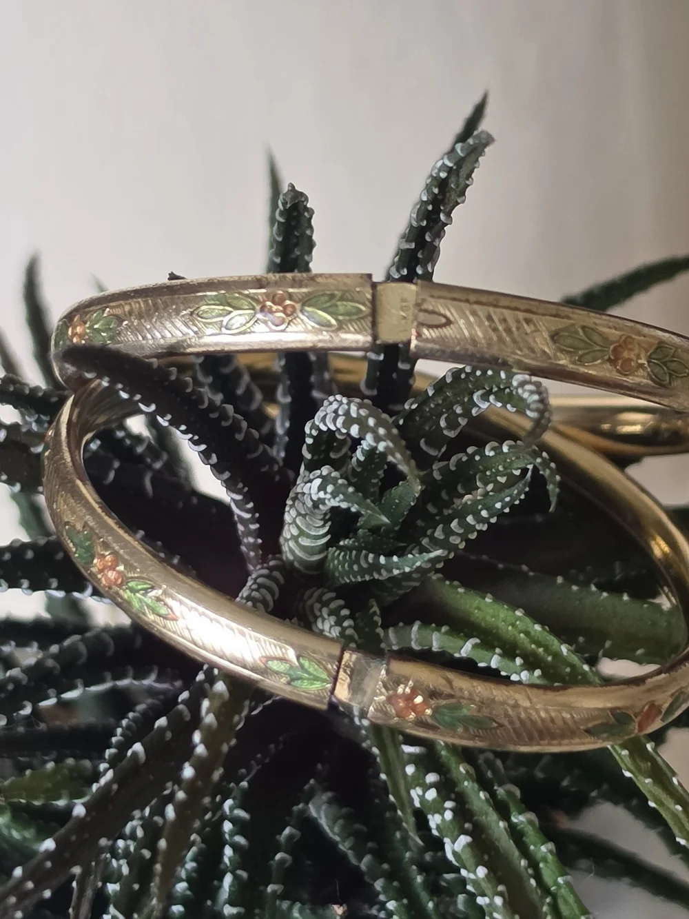 Gold Floral Enamel Bangle Bracelets